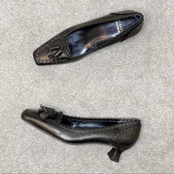 Stuart Weitzman Bronze Tassel Loafer Kitten Heel - Picture 3 of 15